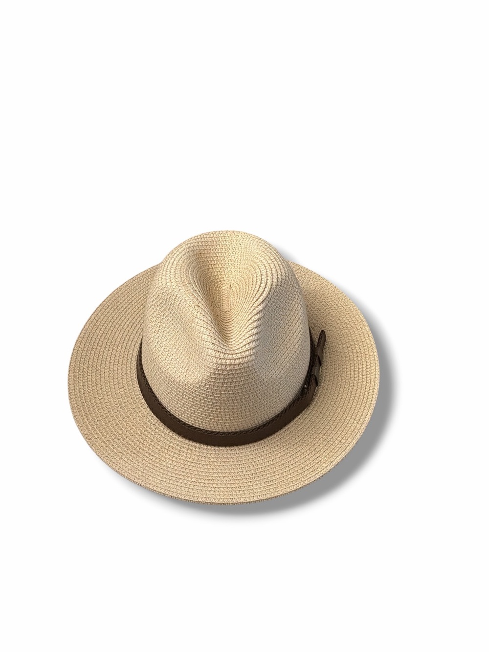 Unbranded Cream Straw Vegan Leather Banded Adjustable Fedora Hat 56-58CM